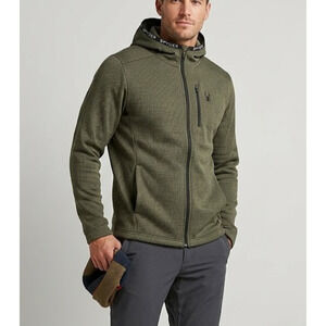 Spyder Hoodie Mens XXL Full Zip Fleece Jacket Olive Green Textured Waffle Knit